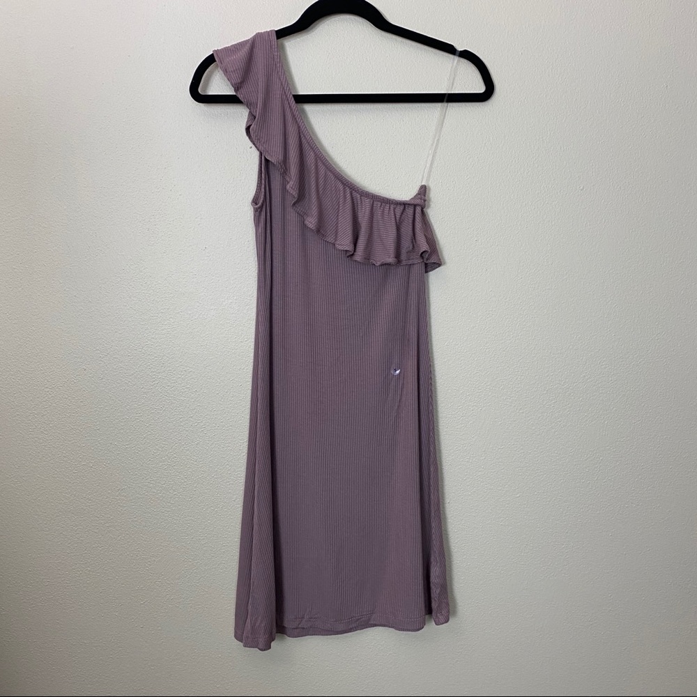 American Eagle Dusty Pink Ribbed One Shoulder Ruffle Dress S NWOT
